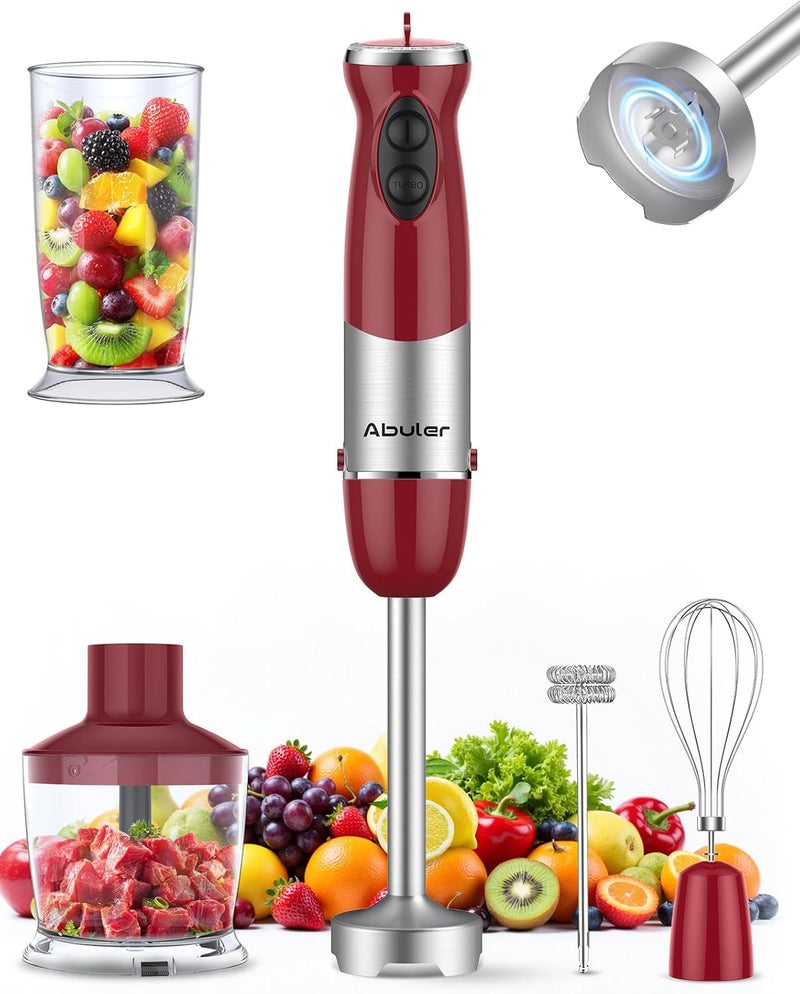 Abuler Immersion Blender Handheld 1000W 5 in 1 Corded Stick Hand Blender Kitchen with 12 Speed, BPA-Free, Mixing Beaker, Chopper, Whisk, Milk Frother, Perfect Emulsifier for Soup, Baby Food, Sauce, Puree - Image 1
